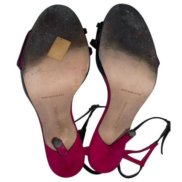 Manolo Blahnik Ruggio Pink Suede Black Leather Trim Strappy Heels   Size: 39 - Picture 6 of 8